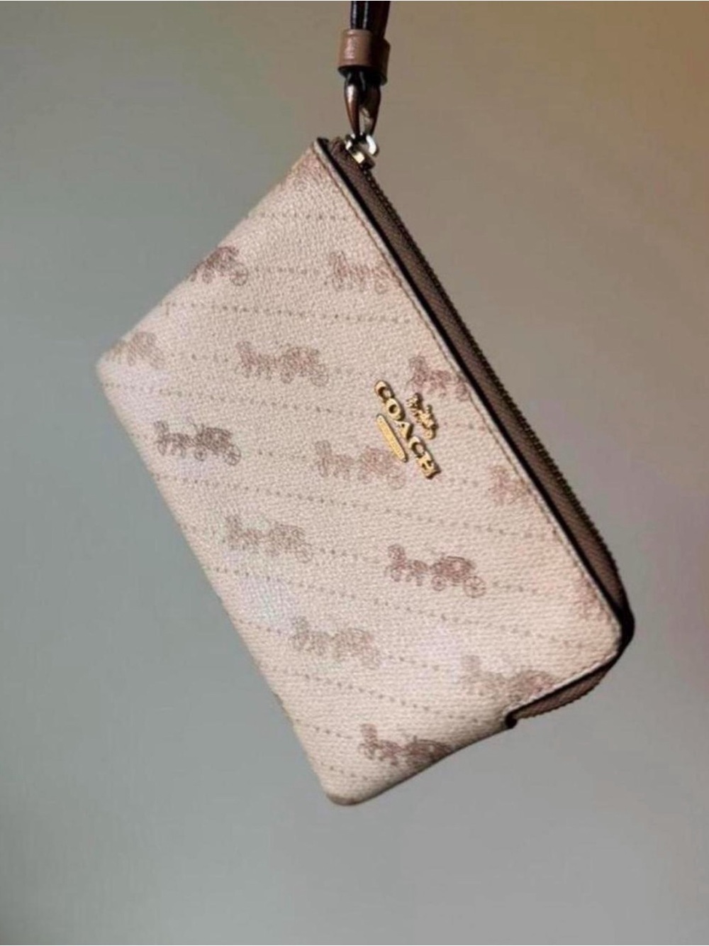 Coach Neutral Signature Canvas Wristlet with Horse & Carriage Print